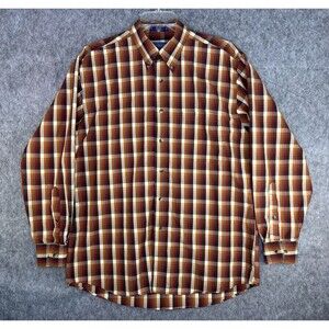 Pendleton Brown Orange Plaid Button Up Long Sleeve Cotton Shirt Large